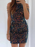 Olivia Wilde See through Dress Halter Sexy Crystal Fringed Sheath Sequins Dress