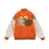 Orange Varsity Jacket Autumn Baseball Uniform Men's Loose Casual Towel Embroidery Bear Jacket