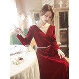Burgundy Dresses for Wedding Autumn and Winter Wedding Dress Engagement Evening Dress for Women