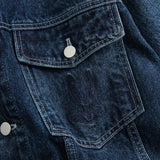 Men Denim Coat Jean Jackets Washed Distressed Frayed Hem Denim Jacket Men's Multi-Pocket Loose Lapels Workwear Jacket