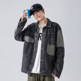 Denim Varsity Jacket Men's Denim Jacket Loose Color Matching Overalls Top