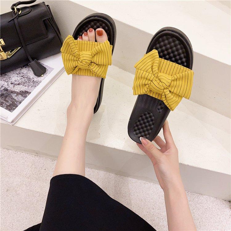 Women Open Toe Sands Flats Summer Bowknot Muffin Word Outdoor Slippers