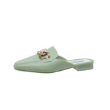 Finn Chain Pointed Toe Mule Man Toe Cap Semi Slipper PVC Plastic Imitation Leather Women's Shoes