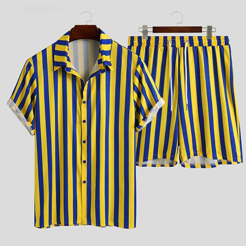Men Hawaii Shirts Printed Hawaiian Suit Shorts