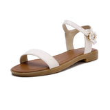 Flat Dress Sandals Summer Flat Hollowed Pearl Buckle Strap Sandals