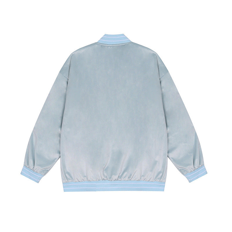 Baby Blue Varsity Jacket Letter Loose Men and Women Autumn Men's Jacket Baseball