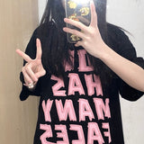 Preppy Aesthetic T Shirt Summer Black Retro Short Sleeve T-shirt Women's Cotton