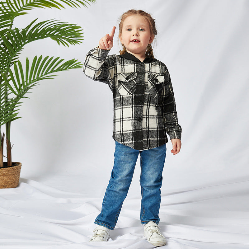 Father Son Matching Dress Shirts Hooded Casual Shirt Coat