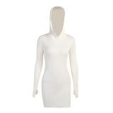 Winter Formal Dresses Hooded Long-Sleeved Woolen Skirt Knitted Solid Color Dress for Women