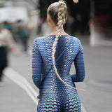Summer 3D Printed round Neck Long Sleeve Slim-Fit Trousers Jumpsuit