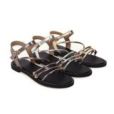 Flat Dress Sandals Summer Square Heel Solid Color Buckle Hollow Thin Strap Sandals