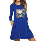 Skull Dress Skull Print Long Sleeve Slim Dress for Women