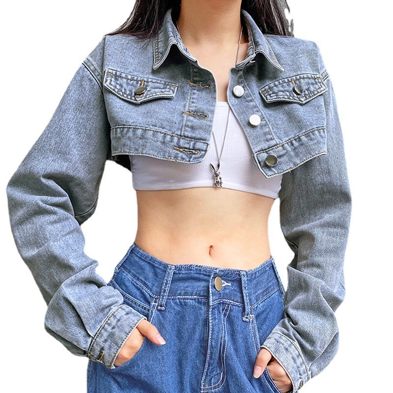90S Outfits Washed Short Denim Jacket Fall Loose Overalls Women