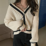 Preppy Aesthetic Sweater Knitted Coat Women's Spring Autumn Vintage Sweater