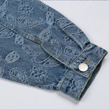 Men Denim Coat Jean Jackets Paisley Washed Do the Old Cowboy Coat Men's Vintage Loose Lapels Denim Jacket