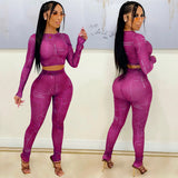 See through Pants Suit Fashion Printed Long-Sleeved Trousers Two-Piece Set