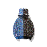 Bape Military Hoodie Men'S Shark Colorblock Hood Casual