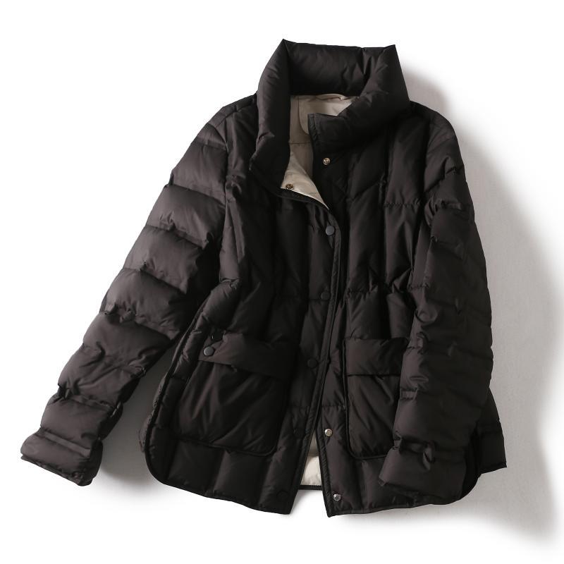 Women Winter Coats Puffer Jacket down Coat Stand Collar Double Pocket Single Breasted White Duck down Jacket Coat for Women