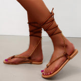 Women Open Toe Sands Flats Plus Size Summer Casual Metal Chain Cross Strap Sandals