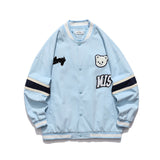 Baby Blue Varsity Jacket Fall Jacket Men's Embroidery Contrast Color Stitching Baseball Uniform Loose