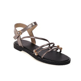 Flat Dress Sandals Summer Square Heel Solid Color Buckle Hollow Thin Strap Sandals