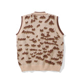 Men Sweater Vest Jacquard Sweater Vest Men's BF Idle Style Loose V-neck Sleeveless Sweater Vest