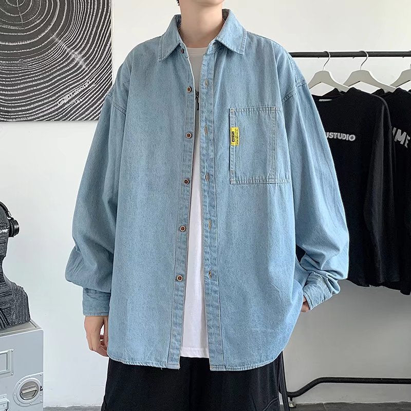 Men Denim Jacket Men's Denim Shirt Loose Spring and Autumn Casual Jacket