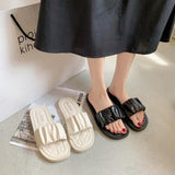 Women Open Toe Sandals Flats Summer Plus Size Slippers Fashion Pleated Sandals