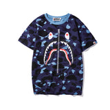 WGM Shirt Zipper Camouflage Shark Men's and Women's Cotton Short-Sleeved T-shirt