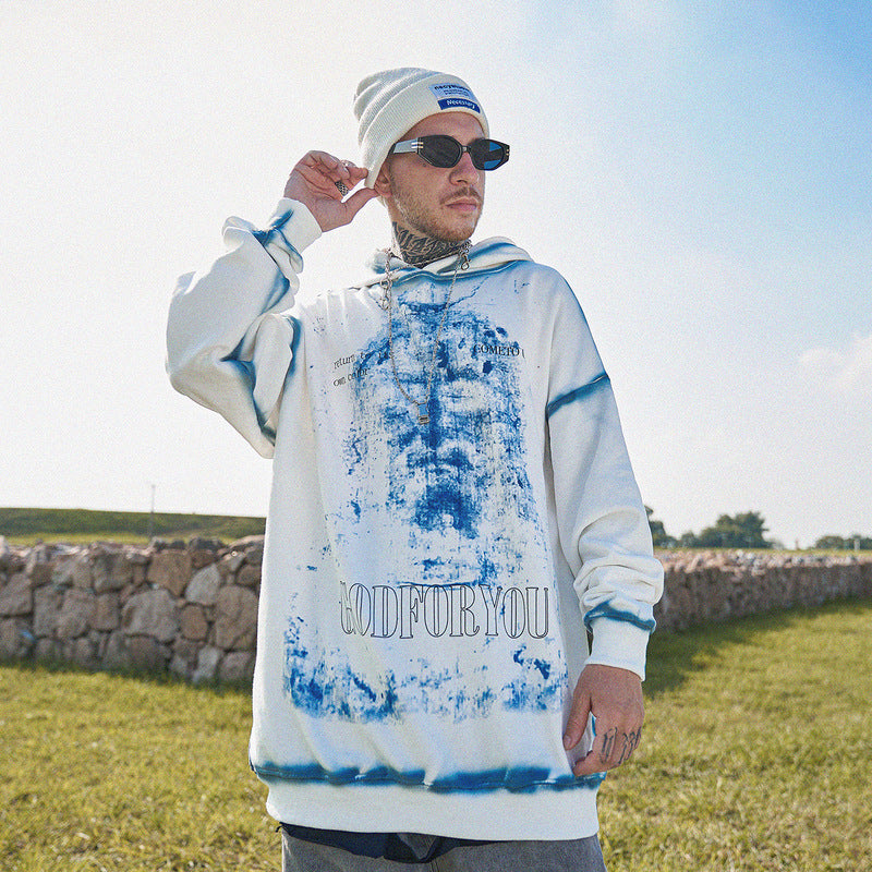 Mens Fall Outfits Sweater Men's Graffiti Hooded Loose Oversize Couple Vintage