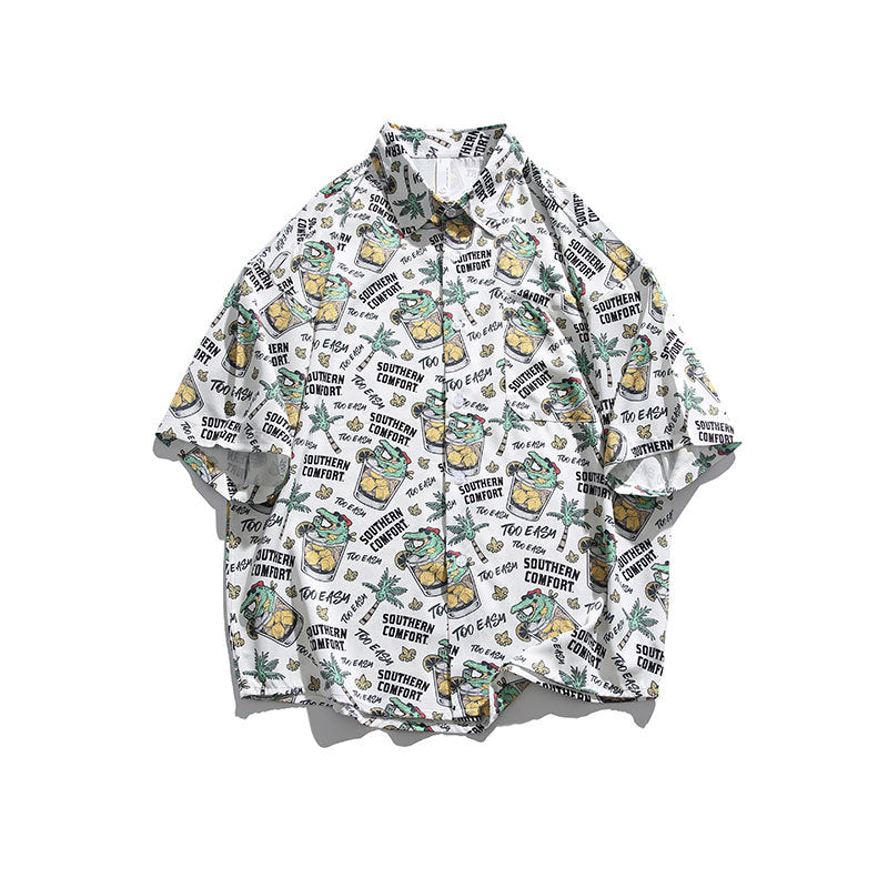 Men T Shitrs Summer Men's Cartoon Printing Lapel Shirt