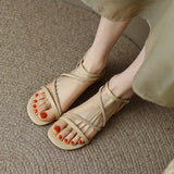 Nude Block Heel Peep Toe Flat Sandals Roman Women's Shoes
