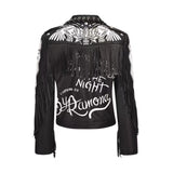 Punk Rock Jacket Graffiti Rivet Print Short Motorcycle Leather Coat