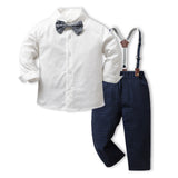 Children Boy Formal Shirt & Suspender Pants 2 Piece Set Children Fall Lapels Long Sleeve Pure