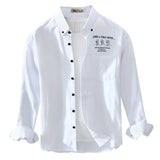 White Work Shirts Men's Casual Long-Sleeved Printed Shirt