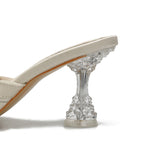 Nude Block Heels Closed Toe Rhinestone Sandals
