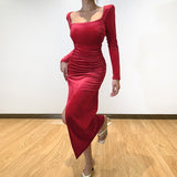 Winter Formal Dresses Sexy Square-Neck Folded High Waist Tuxedo Dress