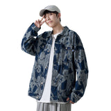 Denim Varsity Jacket Autumn Full Printed Panda Jacquard Denim Jacket Men Loose Street Student Jacket