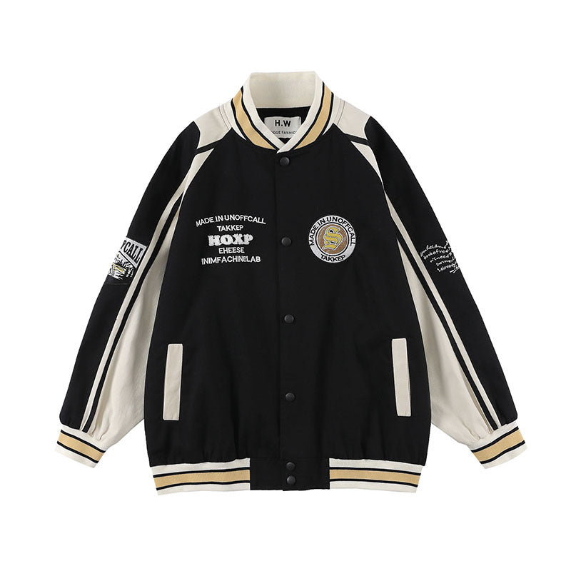 Alaska Varsity Jacket Hip Hop Color Block Embroidery Coat Men's Retro Loose