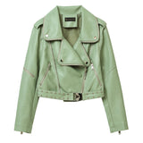Women PU Leather Jacket Biker Motorcycle Coat Spring and Autumn Loose Motorcycle Lapel Rivet Pu Pique