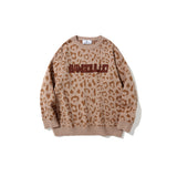 Mens Fall Outfits Vintage Leopard Print Sweater Men's and Women's Loose Couple Pullover Knitwear Coat