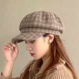 Check Beret Hat Autumn and Winter Beret Women's Casual Versatile Lattice