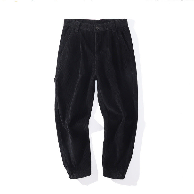 Mens Fall Outfits Vintage Corduroy Tappered Work Clothes Pants Straight-Leg Wide-Leg Pants Men