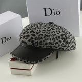 Leopard Fur Hat Beret Vintage Leopard Print Painter Cap