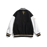 Orange Varsity Jacket Autumn Baseball Uniform Couple Cartoon Embroidered Stand Collar Long Sleeve Jacket Men