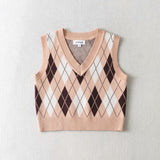 Women Fall Fall Four-Color Diamond Vest V-neck Cropped Small Top
