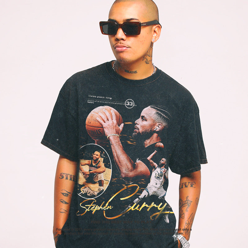Stephen Curry Shirt Curry Portrait Printing Short Sleeve T-shirt Hip Hop