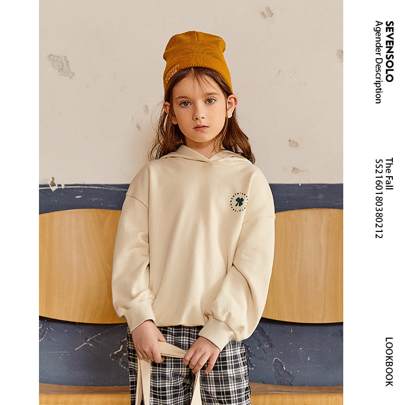 Hooded Sweater Spring Children's Pony Printed Loose Top Children GIRL'S Spring Clothes