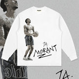 JA Morant Shirt JA Morant Printed Long-Sleeved T-shirt Loose Cotton Heavy Small Neckline Vintage