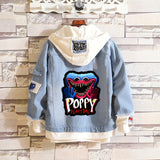 Comic Denim Jacket Men and Women Fashion Hooded Denim Jacket Spring and Autumn
